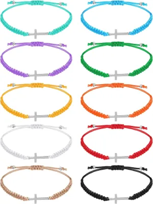 Janmercy 30 Pieces Friendship Cross Bracelet Bulk for Women Men Multicolored Handmade Braided Matching Couple Bracelets Adjustable Rope String with Cross Charm for Bff Bracelets Gifts