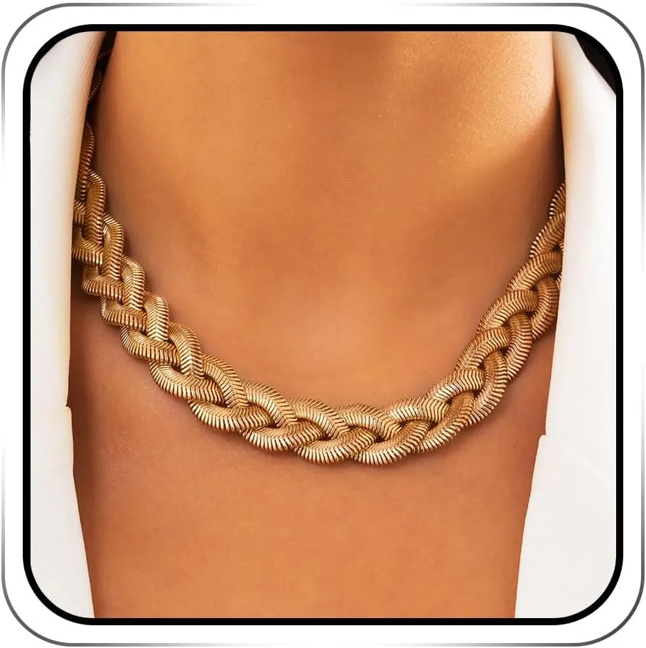 JEAIRTS Punk Herringbone Choker Necklace Glod Braided Snake Chain Necklaces Dainty Flat Snake Necklace Jewelry for Women