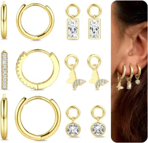 JeryWe Gold Small Hoop Earrings for Women  Hypoallergenic 14K Gold Plated Hoop Cartilage Earring Stacks Gold with Dainty Dangle Charm Non Tarnish Huggie Hoops Earrings for Cartilage Tragus Piercing Jewelry