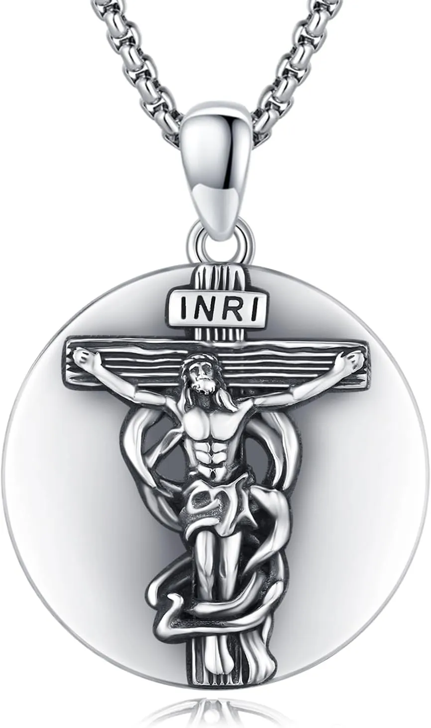 Jesus Necklace 925 Sterling Silver Jesus Christ Necklace Jesus Pendant Jesus Medal Necklaces Christian Amulet Jewelry Religious Gifts