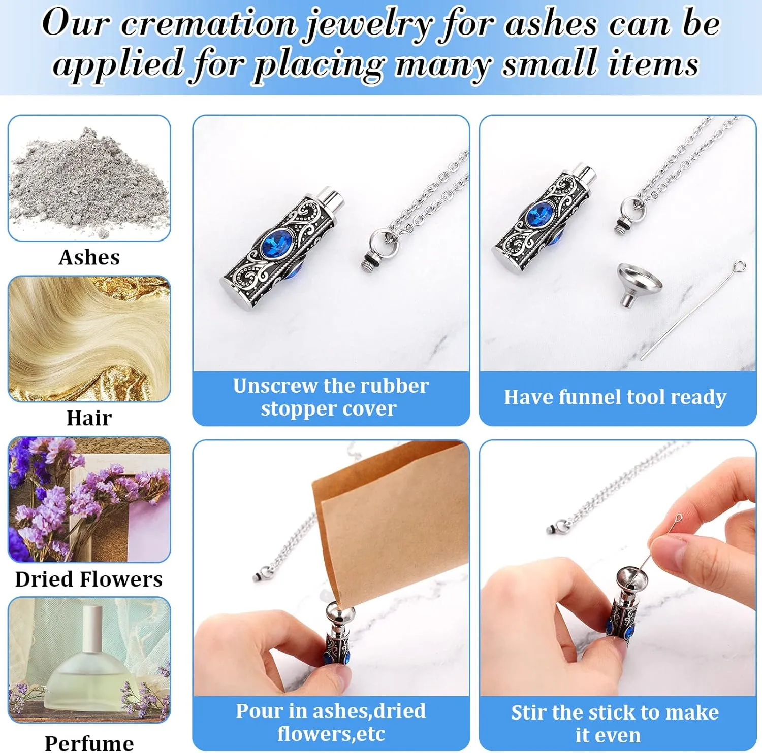 Jexine 10 Pcs Urn Necklace For Ashes Cremation Jewelry Wings Tear Drop Cross Crystal Ashes Necklace Stainless Steel Zircon Memorial Locket Vertical Bar Heart Waterproof Keepsake For Men