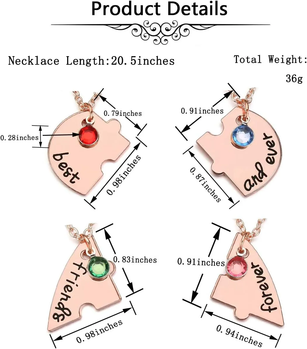Jovivi Best Friends Forever and Ever Friendship Necklaces for 3/4,Alloy Heart Matching Puzzle Piece BBF Pendant Necklace Friendship Jewelry Birthday Gifts