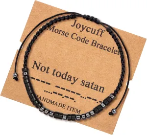 JoycuFF Morse Code Bracelets for Women Men Gifts for Her Him Mom Dad Daughter Sister Best Friend Funny Inspirational Bracelets for Women Jewelry Adjustable Silk Beaded Wrap Bracelet