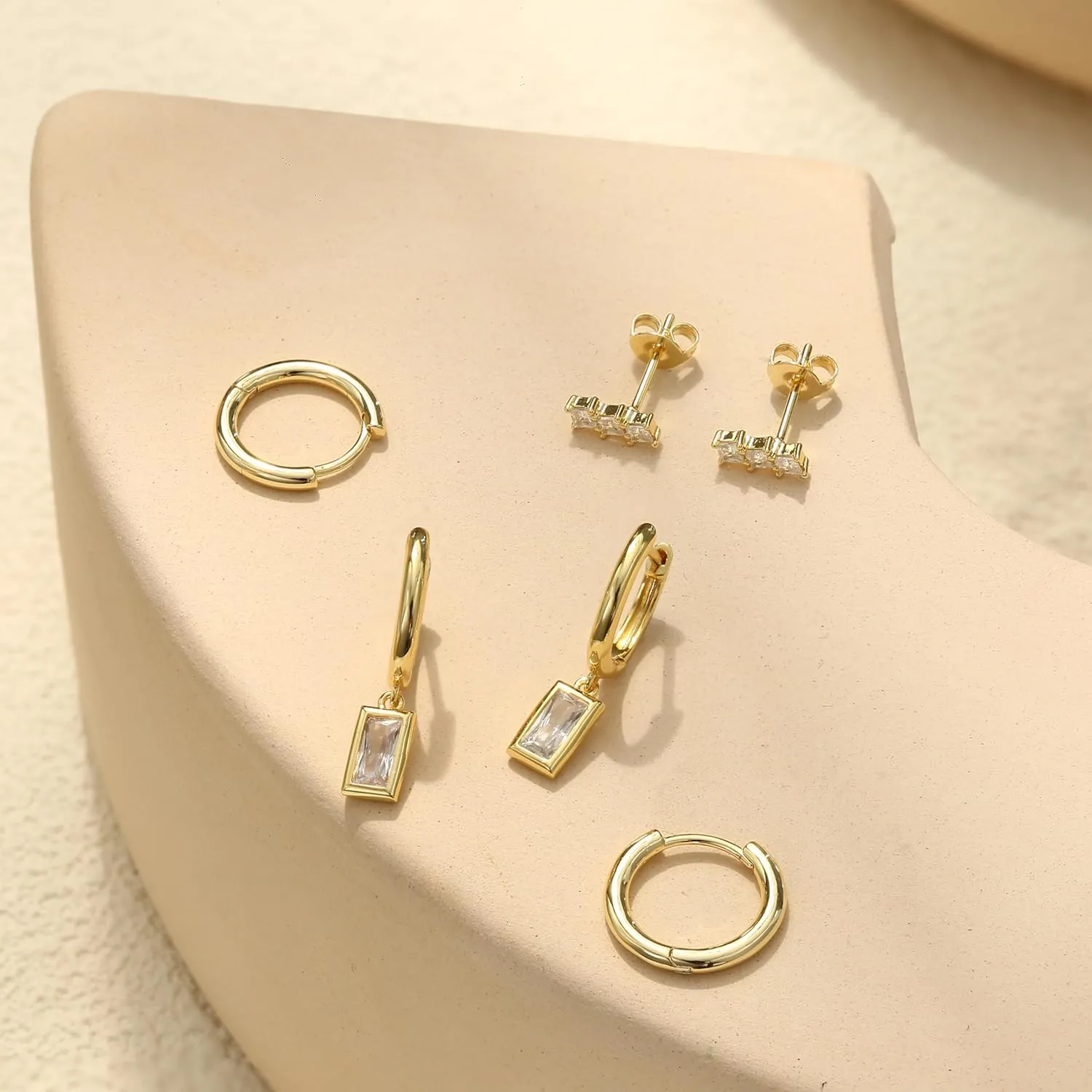 Jstyle 14K Gold Earrings Set for Multiple Piercing Small Hoop Earrings Stacks Hypoallergenic Cartilage Earrings for Sensitive Ear Trendy Dainty Earring Jewelry Gift for Her