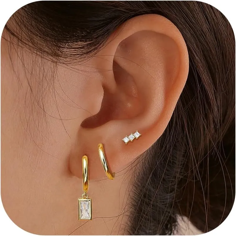 Jstyle 14K Gold Earrings Set for Multiple Piercing Small Hoop Earrings Stacks Hypoallergenic Cartilage Earrings for Sensitive Ear Trendy Dainty Earring Jewelry Gift for Her