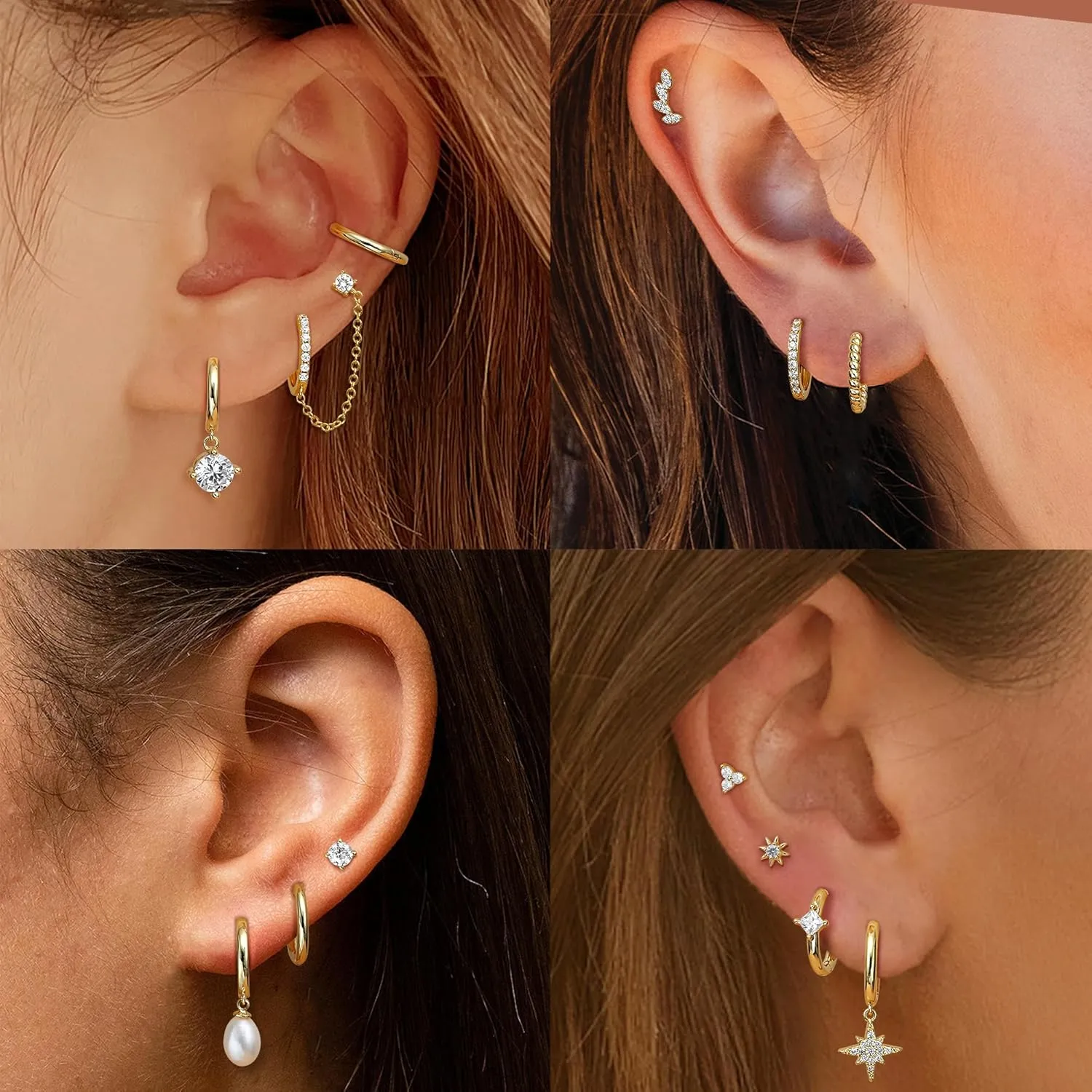 Jstyle 14K Gold Earrings Set for Multiple Piercing Small Hoop Earrings Stacks Hypoallergenic Cartilage Earrings for Sensitive Ear Trendy Dainty Earring Jewelry Gift for Her