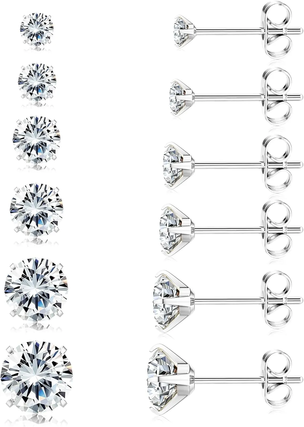 Jstyle 5A Cubic Zirconia Stud Earrings for Women Men, Hypoallergenic 316L Surgical Steel Earrings CZ Earrings Studs Silver Gold Black Cartilage Earring Sets for Multiple Piercing Studs