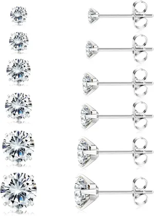 Jstyle 5A Cubic Zirconia Stud Earrings for Women Men, Hypoallergenic 316L Surgical Steel Earrings CZ Earrings Studs Silver Gold Black Cartilage Earring Sets for Multiple Piercing Studs