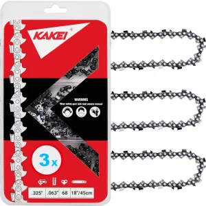 KAKEI Stihl Chainsaw Chain 18 Inch .325" Pitch .063" Gauge 68 Drive Links- 26RS 68 Fits Stihl (PRE 2023 .063" Gauge) 025, MS250, MS251-36390050068, V68 (3 Chains)