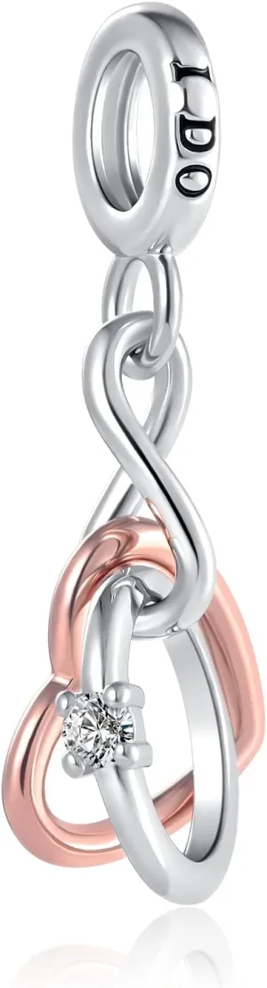 Key to My Heart Angel Wing Infinity Love Charm Clear Crystal Rose Gold Beaf for European Charm Bracelet