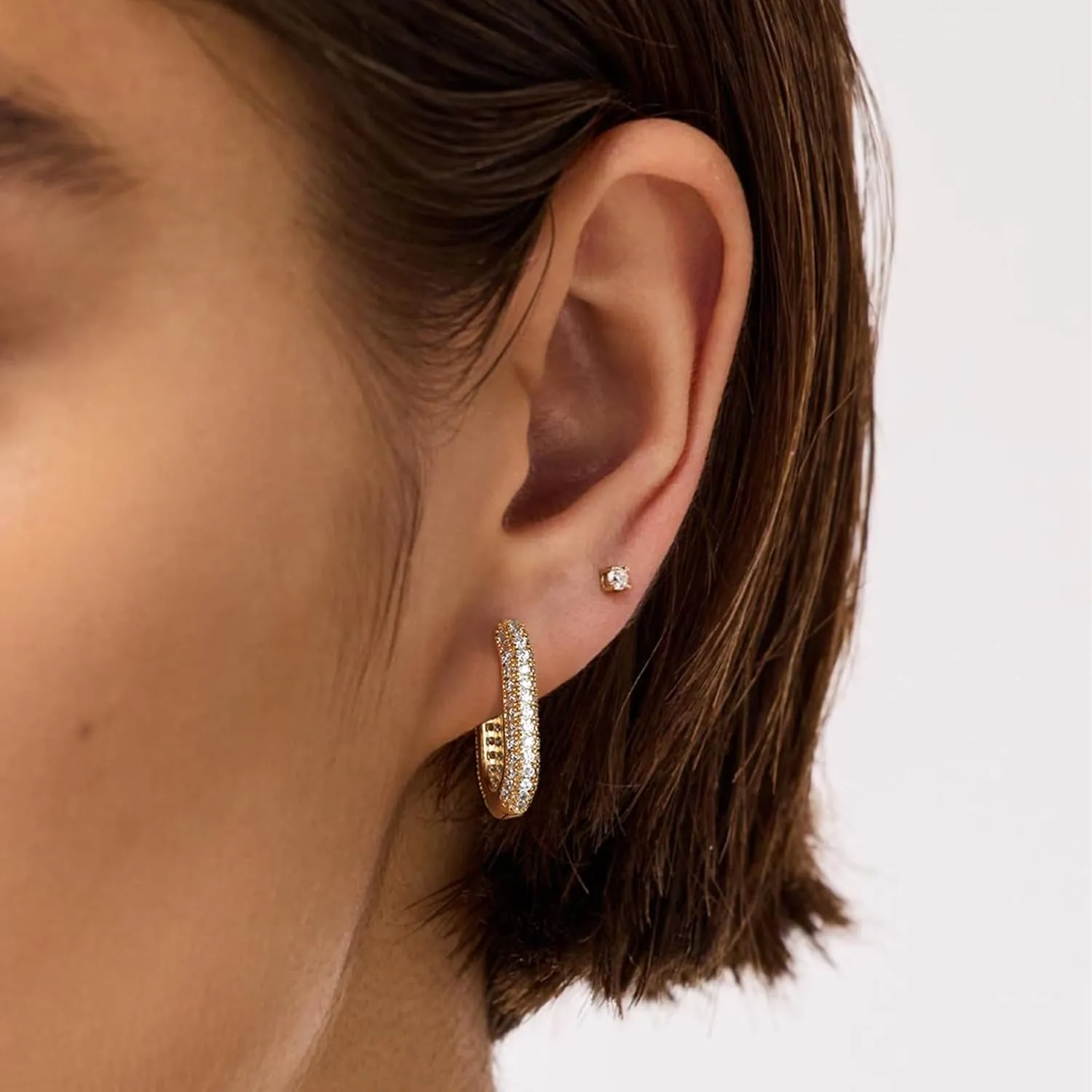 KissYan Hoop Earrings for Women, 14K Gold Plated Open Double/Triple Huggie Earrings Sterling Silver Post Cubic Zirconia Fashion Lightweight Trendy Jewelry Gifts