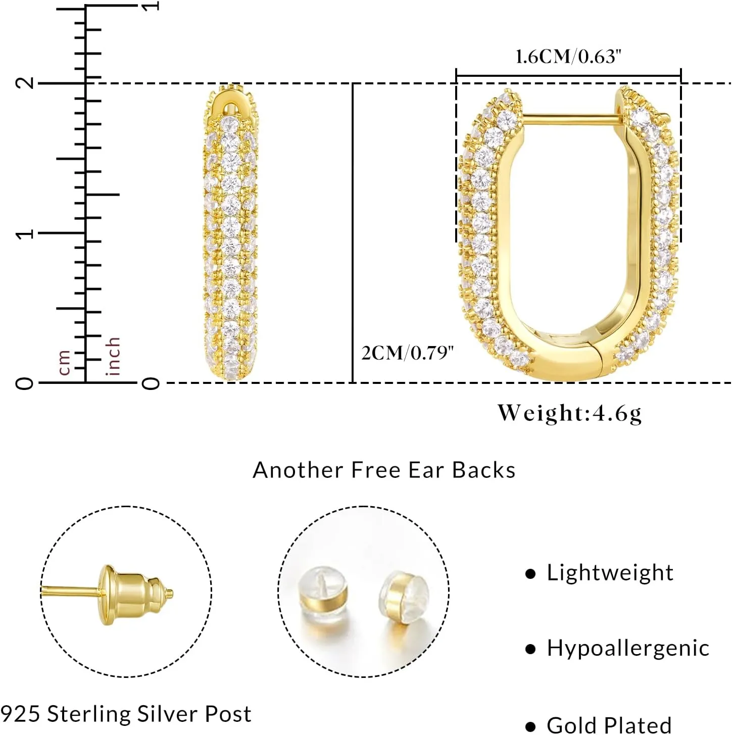 KissYan Hoop Earrings for Women, 14K Gold Plated Open Double/Triple Huggie Earrings Sterling Silver Post Cubic Zirconia Fashion Lightweight Trendy Jewelry Gifts