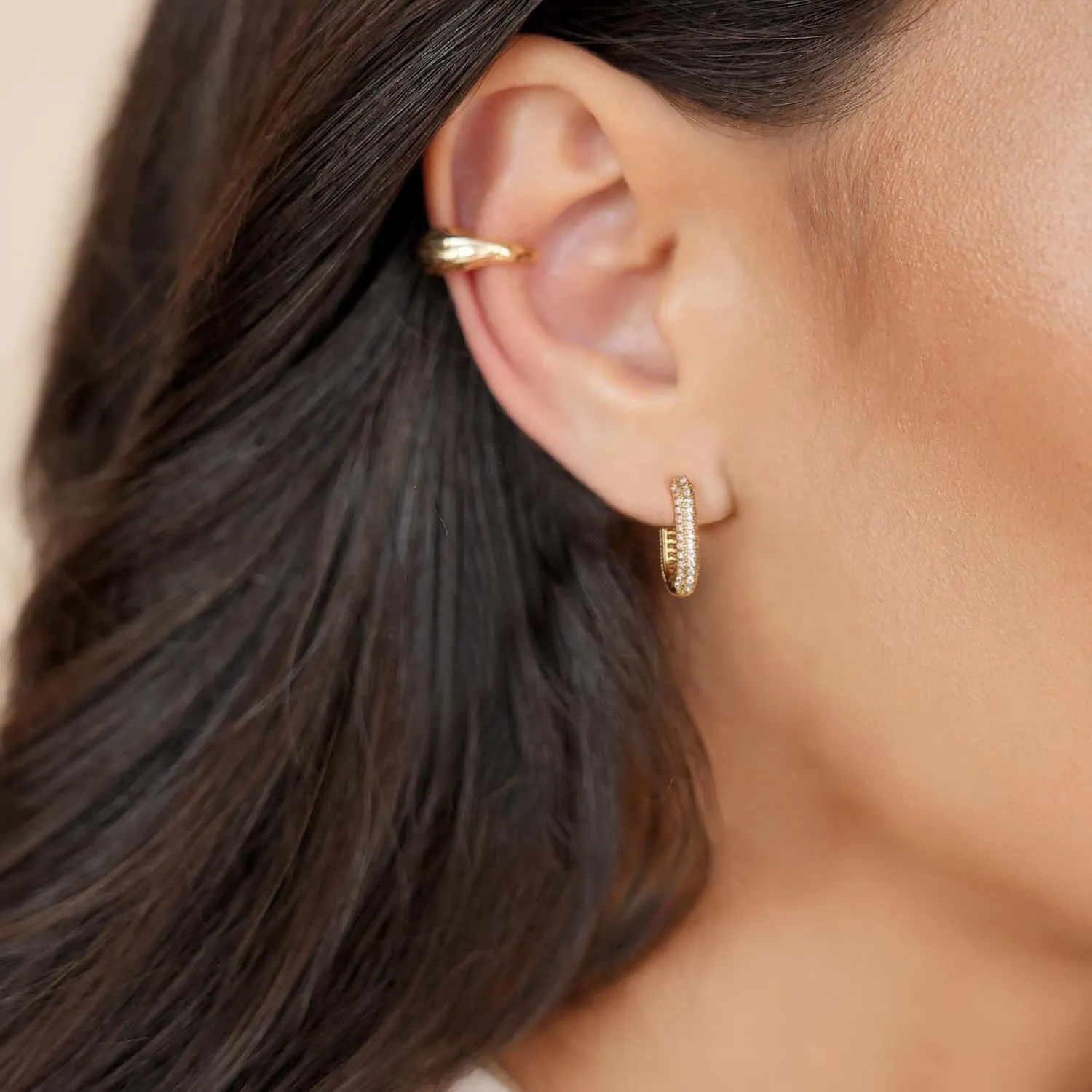 KissYan Hoop Earrings for Women, 14K Gold Plated Open Double/Triple Huggie Earrings Sterling Silver Post Cubic Zirconia Fashion Lightweight Trendy Jewelry Gifts