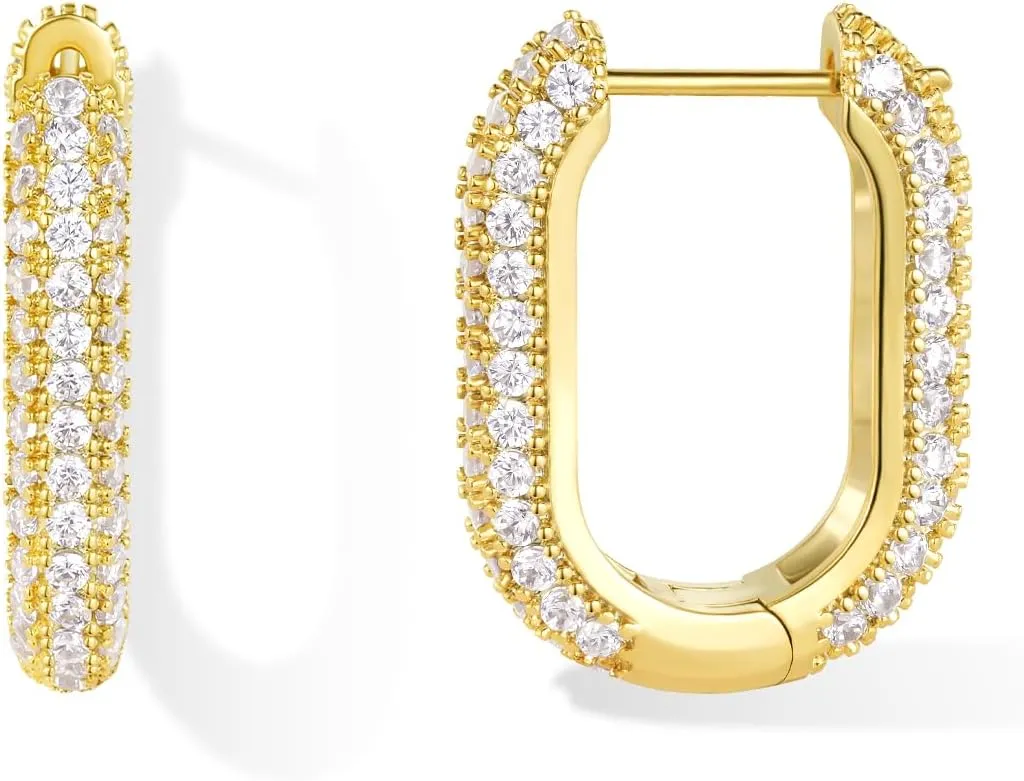 KissYan Hoop Earrings for Women, 14K Gold Plated Open Double/Triple Huggie Earrings Sterling Silver Post Cubic Zirconia Fashion Lightweight Trendy Jewelry Gifts