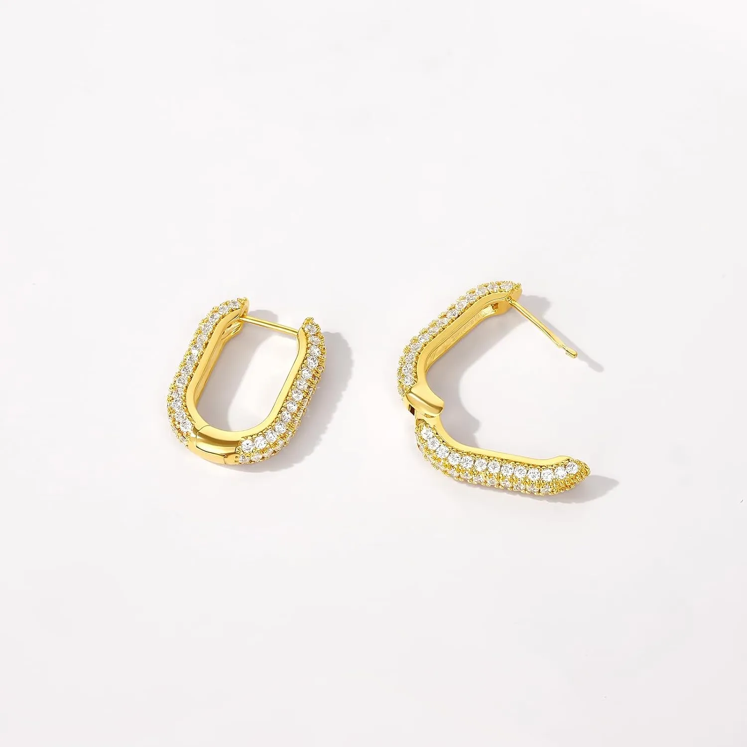 KissYan Hoop Earrings for Women, 14K Gold Plated Open Double/Triple Huggie Earrings Sterling Silver Post Cubic Zirconia Fashion Lightweight Trendy Jewelry Gifts