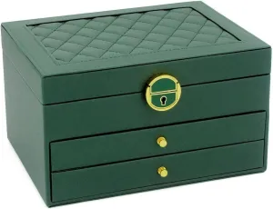 KOOAAICCHI Jewelry Box for Women, 3-Layer Jewelry Organizer, Jewelry Storage Case PU Leather for Earrings, Bracelets, Ring, Necklaces-Green