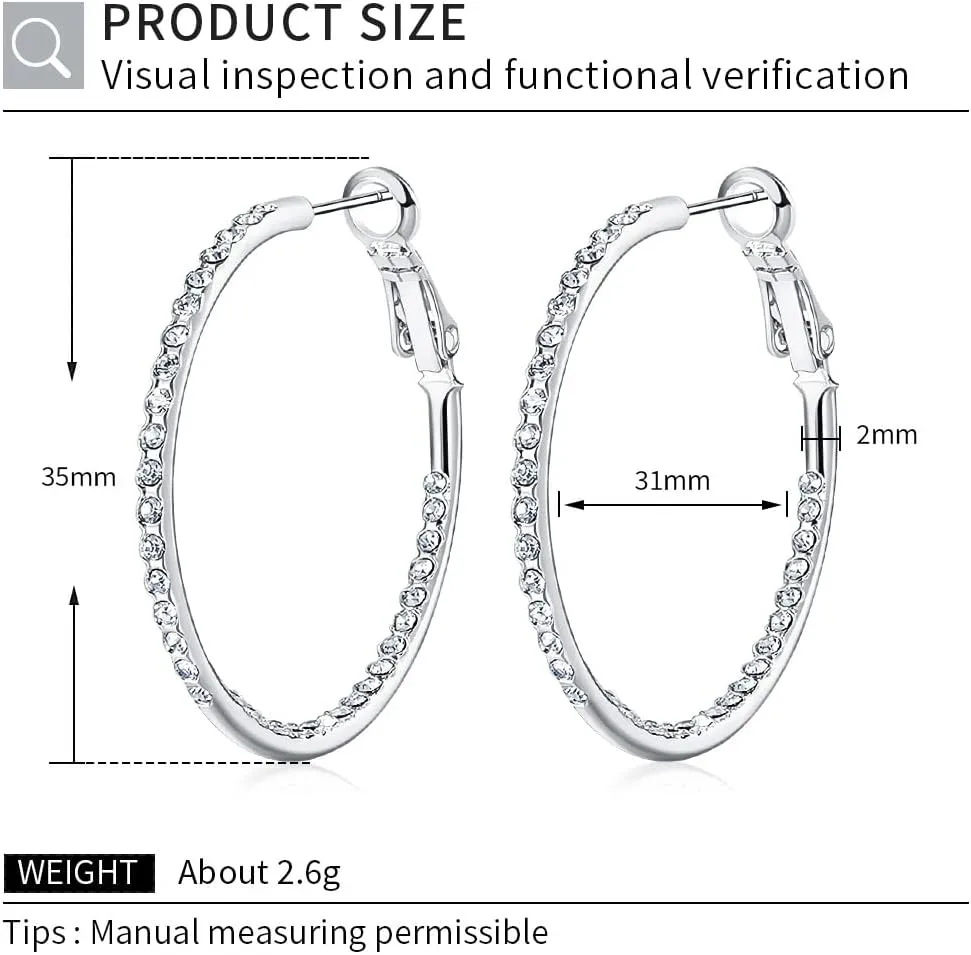 KOSE 14K Gold Hoop Earrings for Women Hypoallergenice, 35mm Rhinestone Hoop Earrings with 14K Gold Plated, Gift for Women and Friend