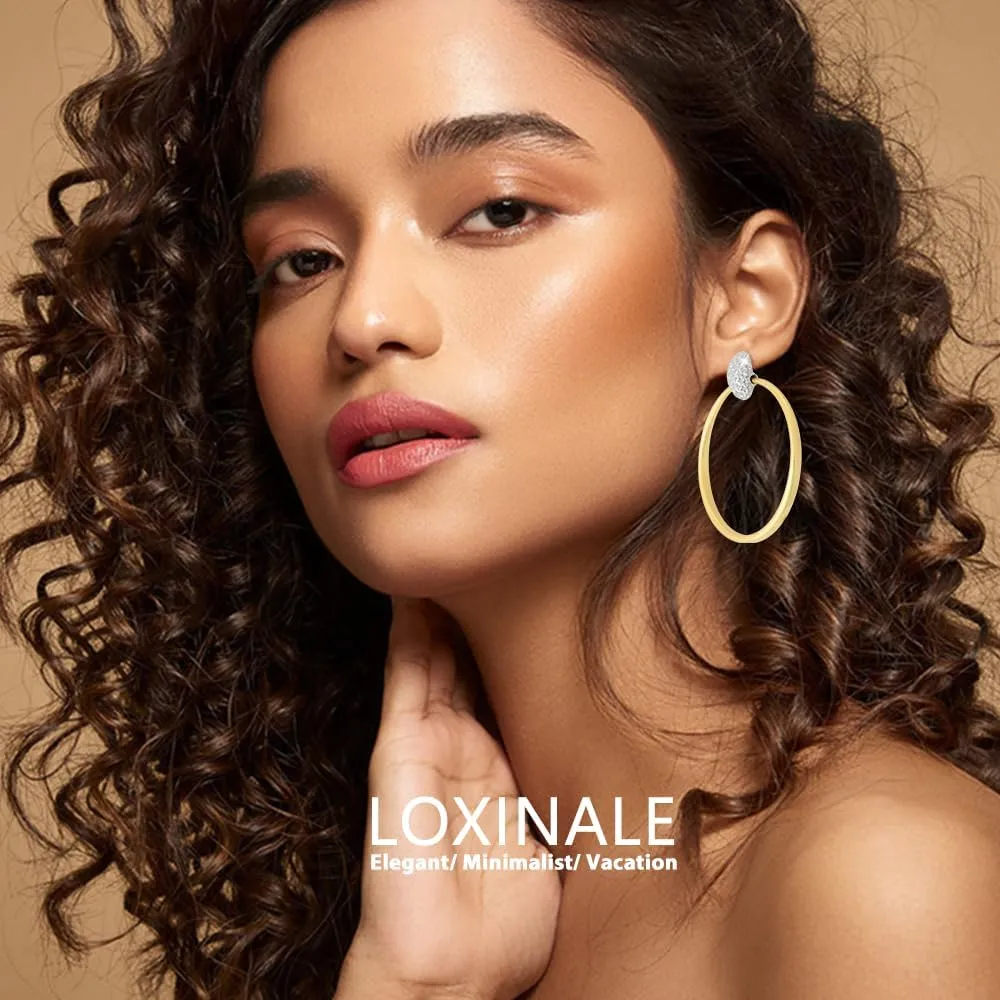 Large Thin Hoop Earrings - Big 18k Gold Plated Door Knocker Earings, Lightweight Minimalism Loop Earing, Statement Circle Stud Earings for Sensitive Pierced Earlobes