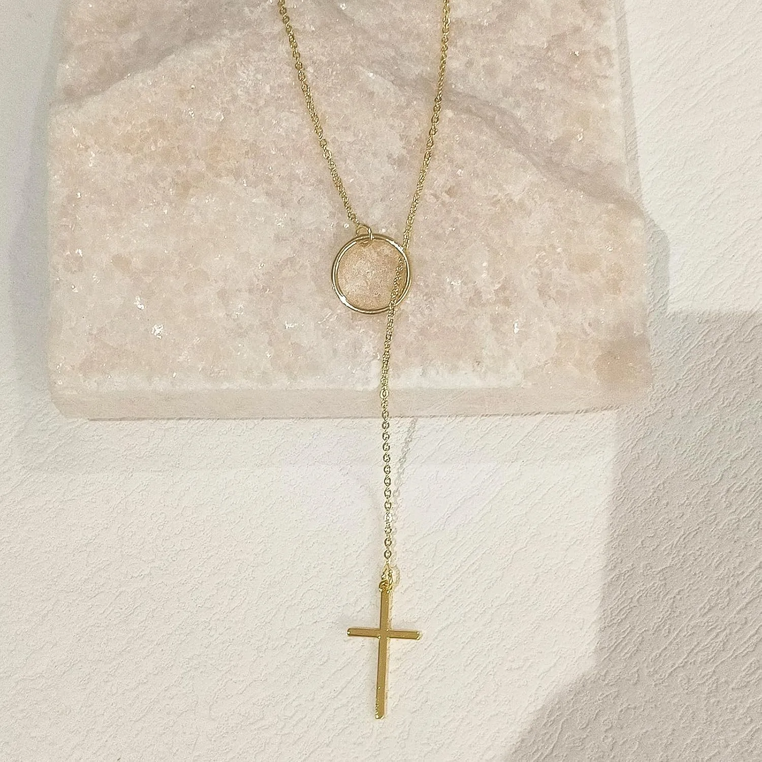 Lariat Gold Necklace for Women, Dainty Long Necklace 14k Gold Plated/Silver Y-Shaped Layered Beaded Chain Drop Necklaces for Women Trendy Simple Gold Jewelry for Women Gifts