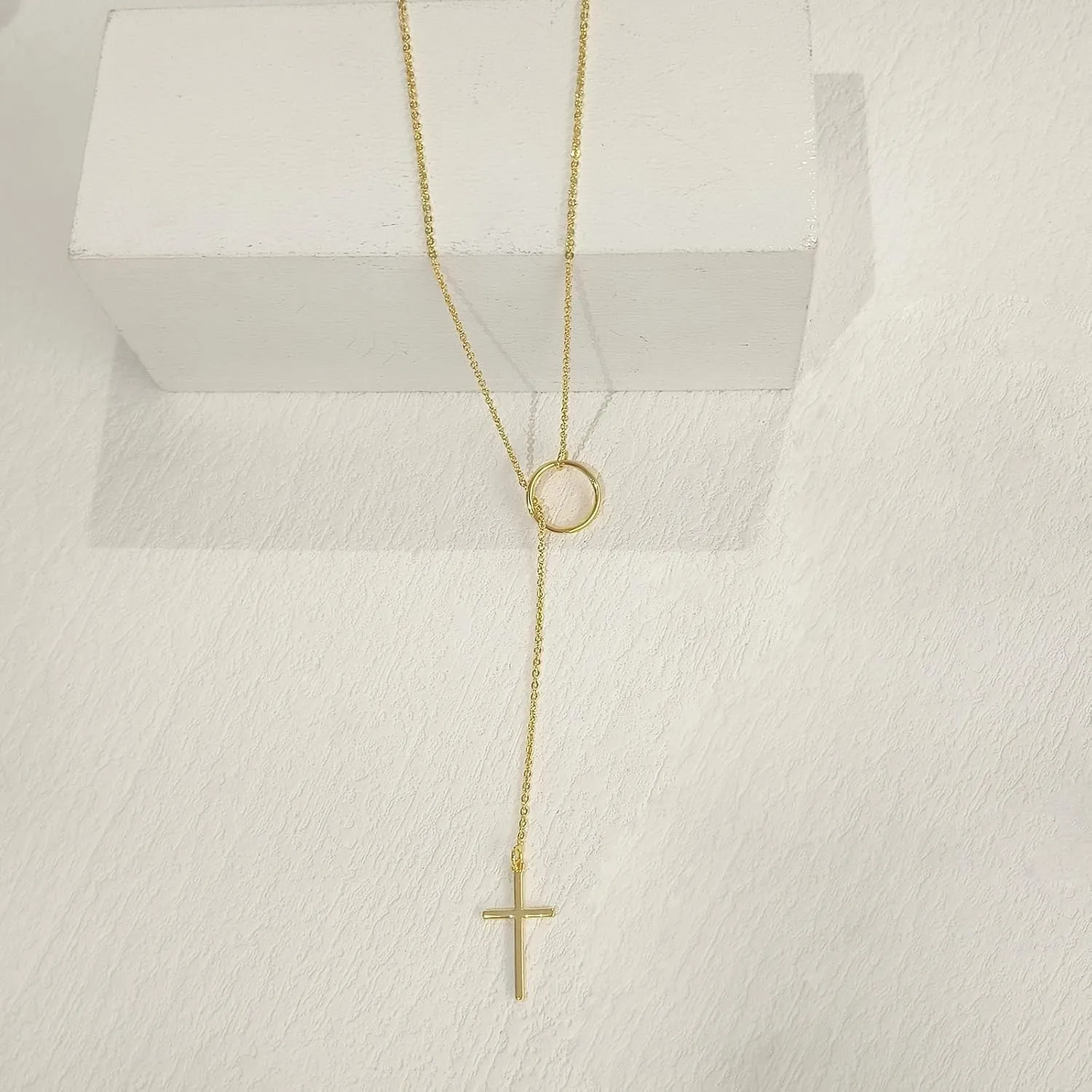 Lariat Gold Necklace for Women, Dainty Long Necklace 14k Gold Plated/Silver Y-Shaped Layered Beaded Chain Drop Necklaces for Women Trendy Simple Gold Jewelry for Women Gifts