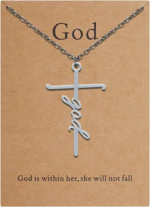 Lcbulu Faith Cross Necklace for Women - Stainless Steel Pendant Necklaces Religious Gifts for Women Christian Jewelry Gifts