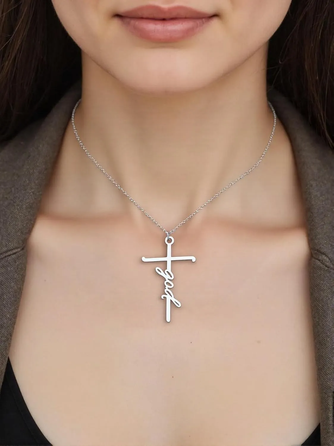 Lcbulu Faith Cross Necklace for Women - Stainless Steel Pendant Necklaces Religious Gifts for Women Christian Jewelry Gifts