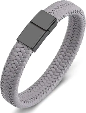 Leather Cuff Bracelet for Men, Gray Friendship Bracelet with Clasp, Simple Style Gothic Couples Bracelets for Husband