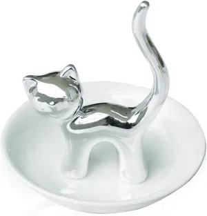 Lependor Cute Animals Cat Ring Holder Ring Dish Jewelry Holder Rings Bracelets Earrings Trinket Tray for Women Girls Birthday Gift - Silver Cat