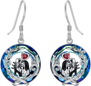 LILALO Nightmare Earrings Sterling Silver Crystal Jack and Sally Earrings Jack Skellington Jewelry Skull Jewelry