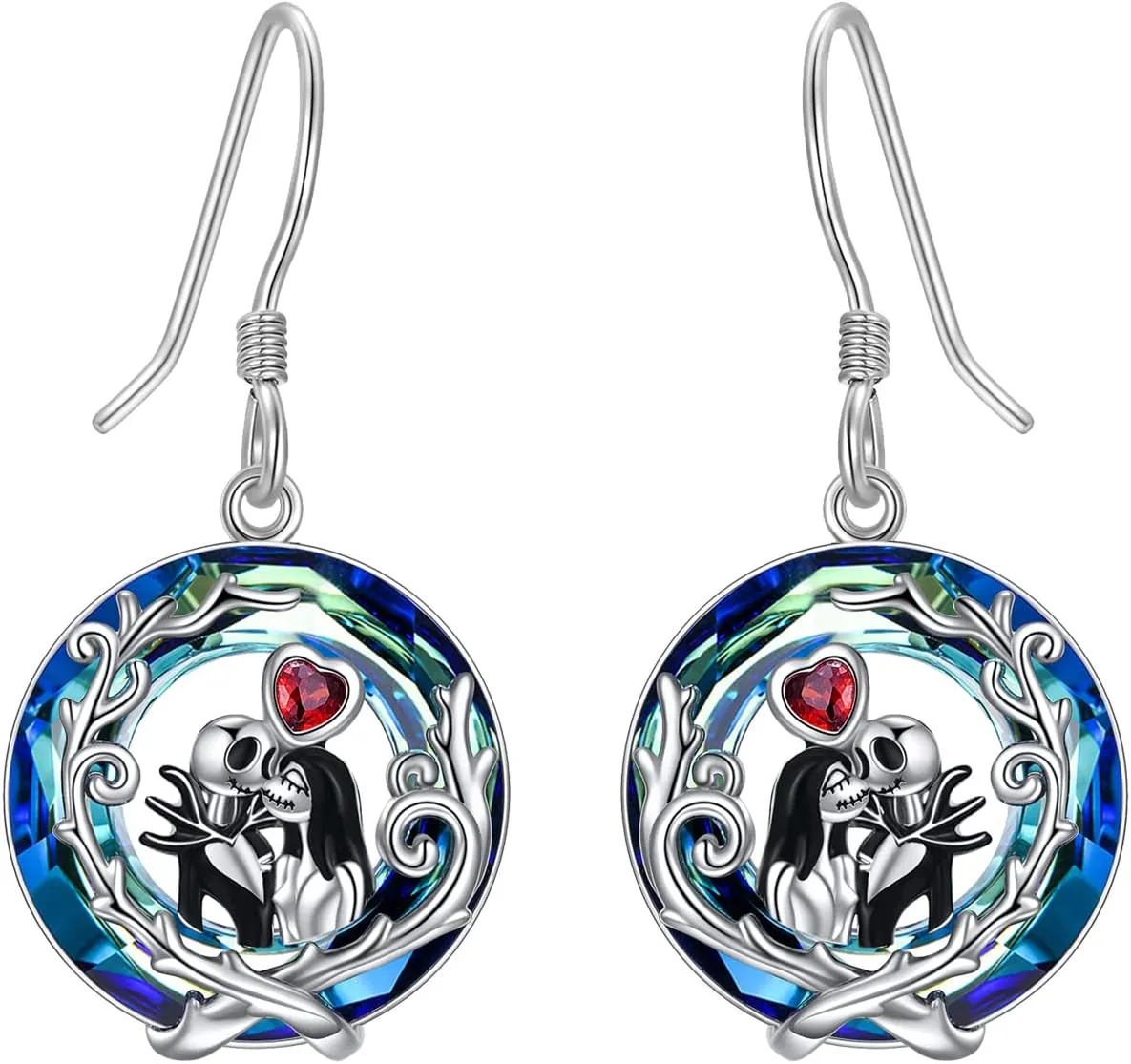 LILALO Nightmare Earrings Sterling Silver Crystal Jack and Sally Earrings Jack Skellington Jewelry Skull Jewelry