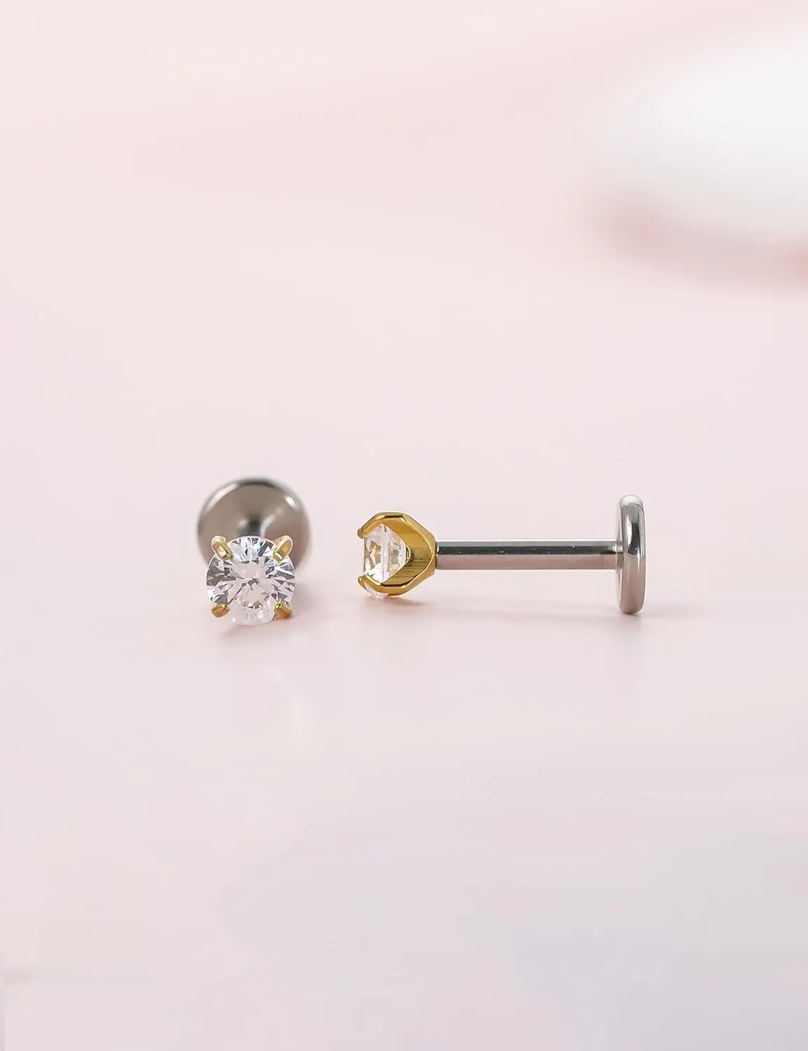 limerencia 18g Titanium Internally Threaded Piercing Jewelry 2PCS Nose Studs Flat Back Earrings Tragus, Helix, Cartilage, Conch, Labret Piercing for Women Men Sensitive Ears