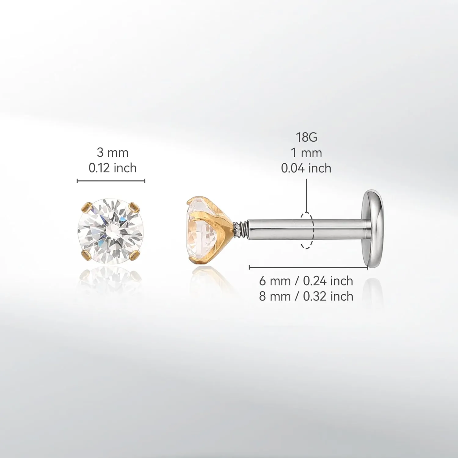 limerencia 18g Titanium Internally Threaded Piercing Jewelry 2PCS Nose Studs Flat Back Earrings Tragus, Helix, Cartilage, Conch, Labret Piercing for Women Men Sensitive Ears