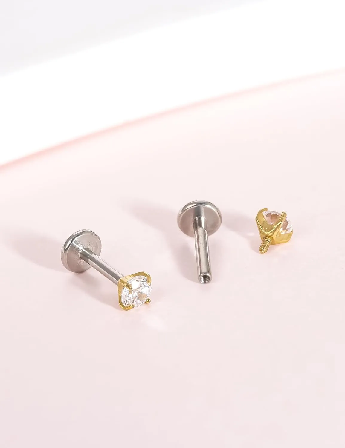 limerencia 18g Titanium Internally Threaded Piercing Jewelry 2PCS Nose Studs Flat Back Earrings Tragus, Helix, Cartilage, Conch, Labret Piercing for Women Men Sensitive Ears