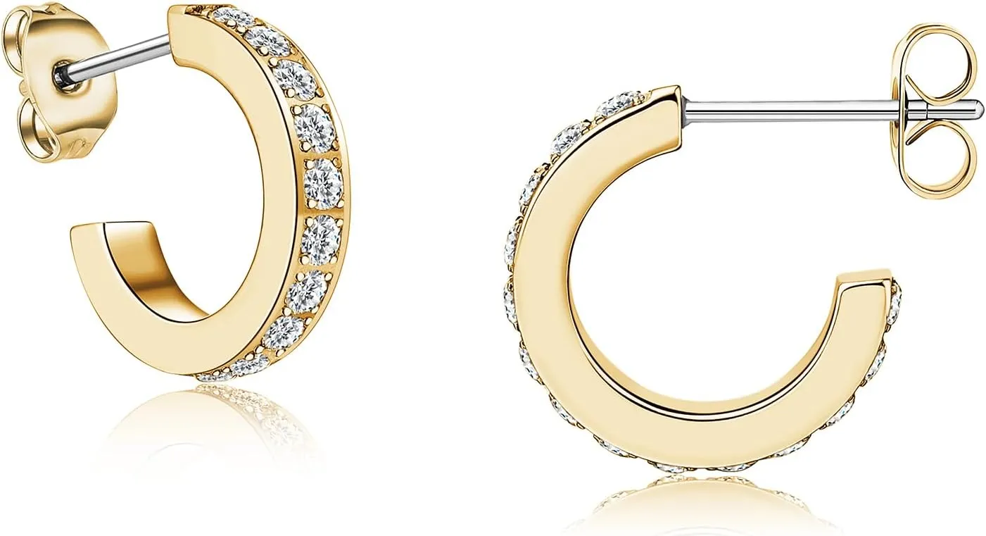 Limerencia Hypoallergenic G23 Pure Titanium Small Open C Hoop Earrings, F136 Implant Grade Lightweight Cubic Zirconia/Opal Cuff Huggie Earrings for Women Sensitive Ears