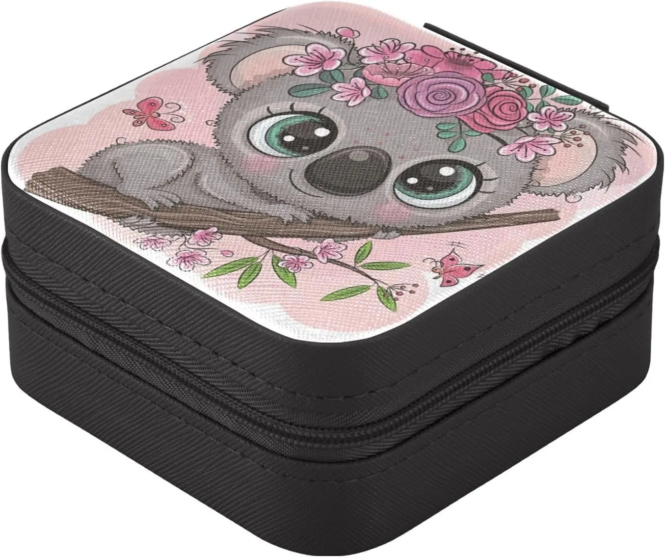 linqin PU Leather Jewelry Box, Cute Cartoon Koala Travel Jewelry Case Portable Jewelry Organizer for Rings Earrings Necklaces Bracelets Storage Holder Boxes for Women Girls