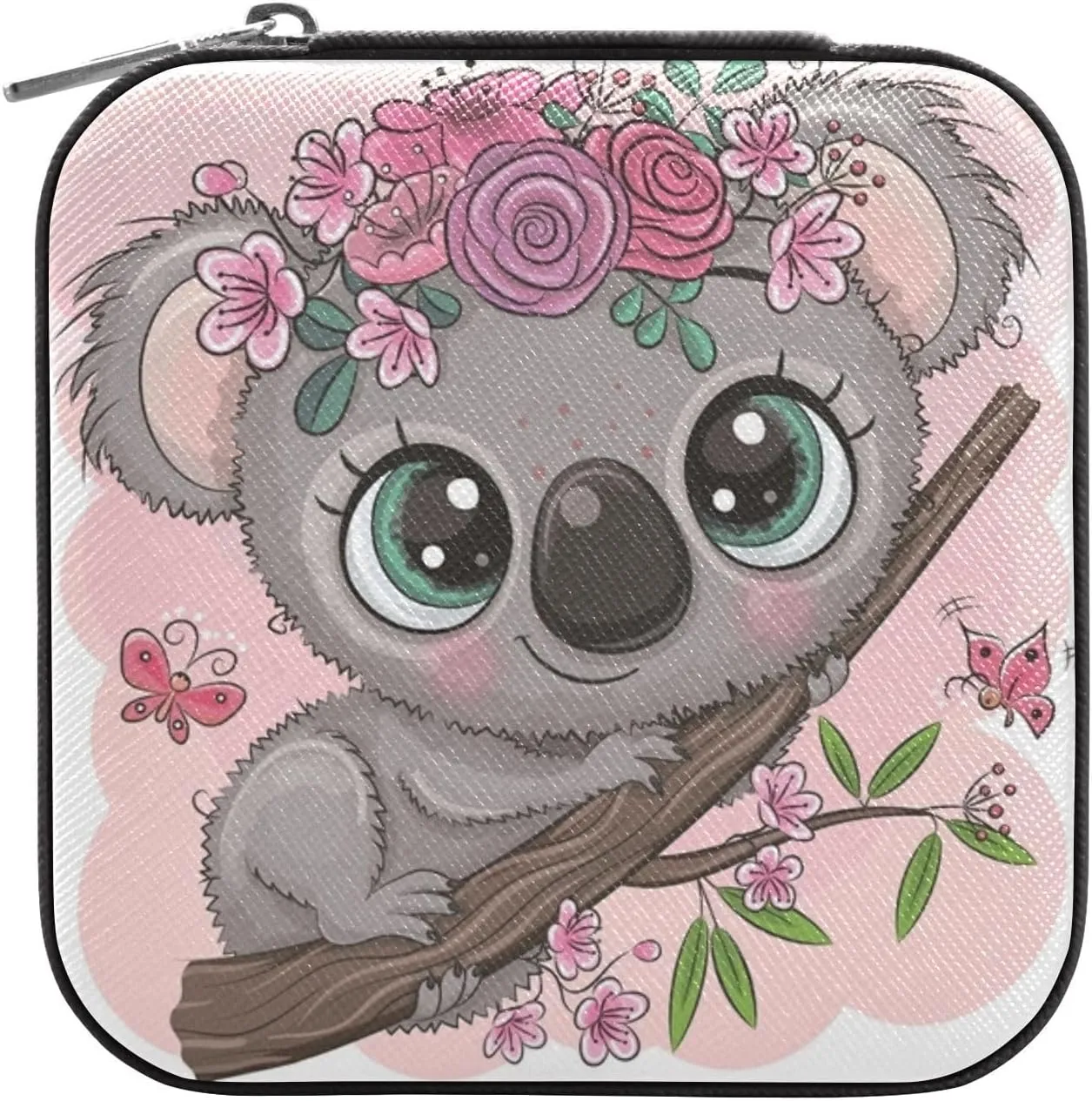linqin PU Leather Jewelry Box, Cute Cartoon Koala Travel Jewelry Case Portable Jewelry Organizer for Rings Earrings Necklaces Bracelets Storage Holder Boxes for Women Girls