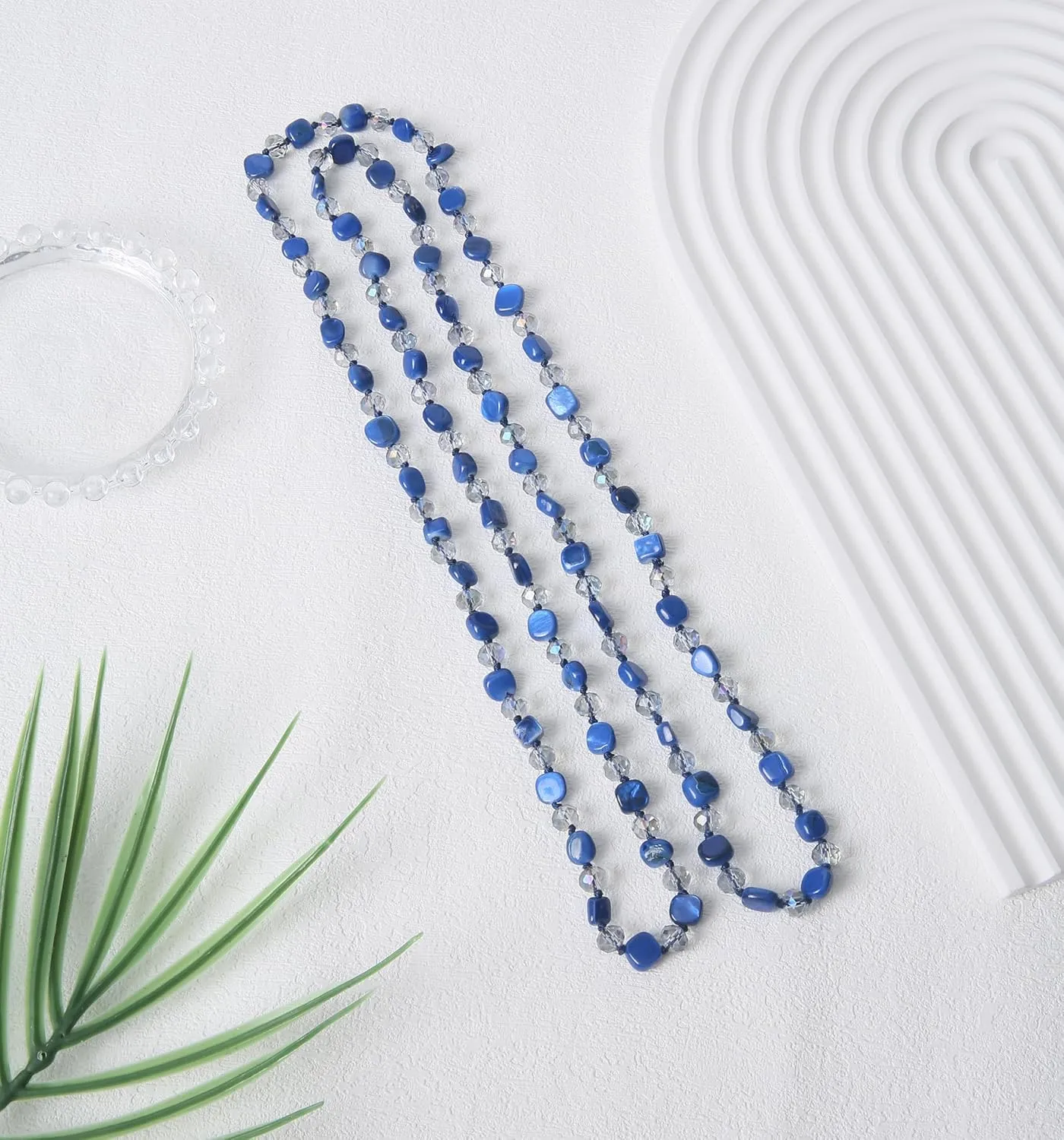 Long Beads Necklaces for Women Shell Crystal Beads 48" Long Rope Knot Necklace Costume Jewelry for Gifts