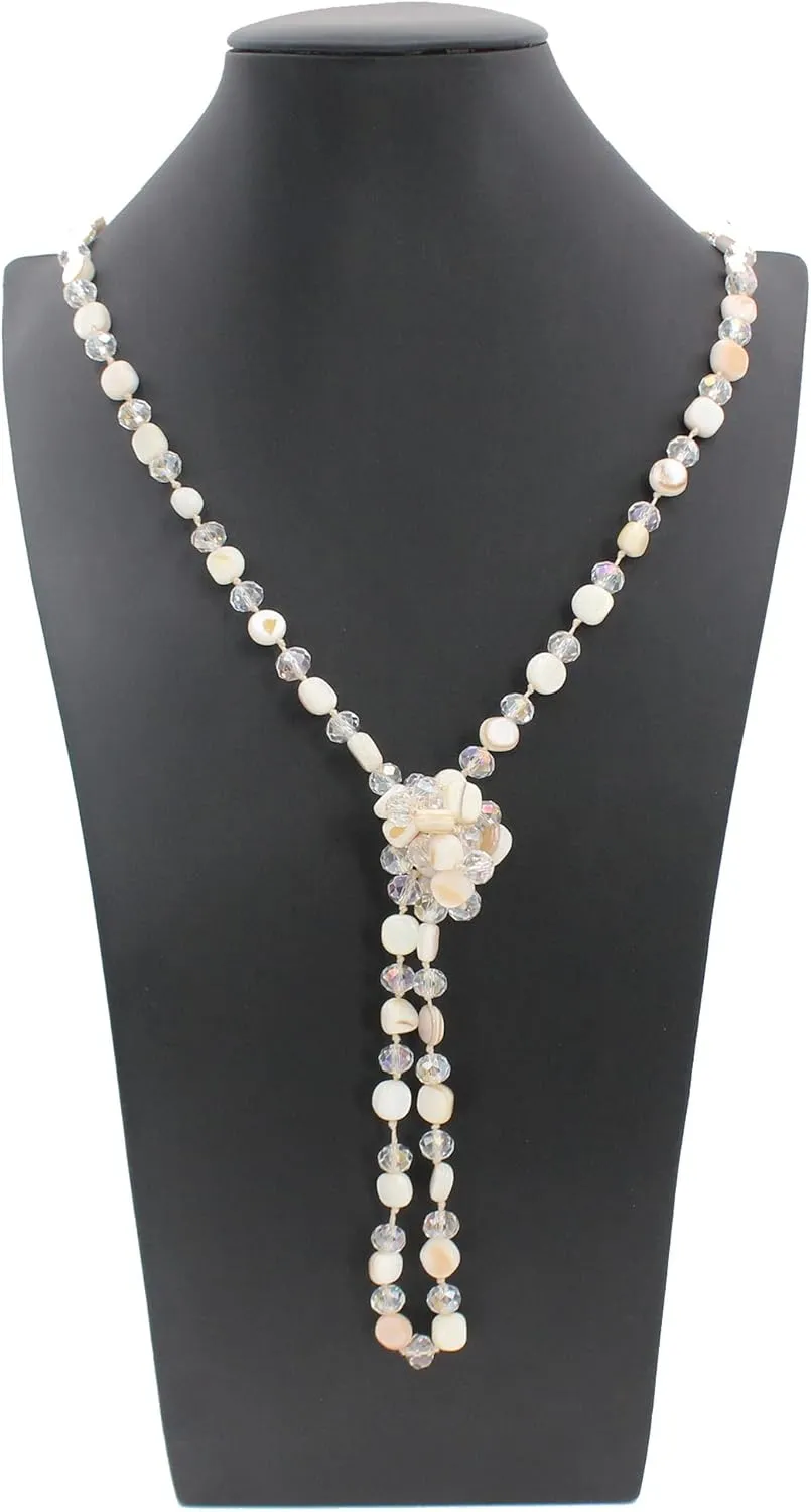 Long Beads Necklaces for Women Shell Crystal Beads 48" Long Rope Knot Necklace Costume Jewelry for Gifts