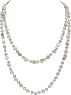 Long Beads Necklaces for Women Shell Crystal Beads 48" Long Rope Knot Necklace Costume Jewelry for Gifts