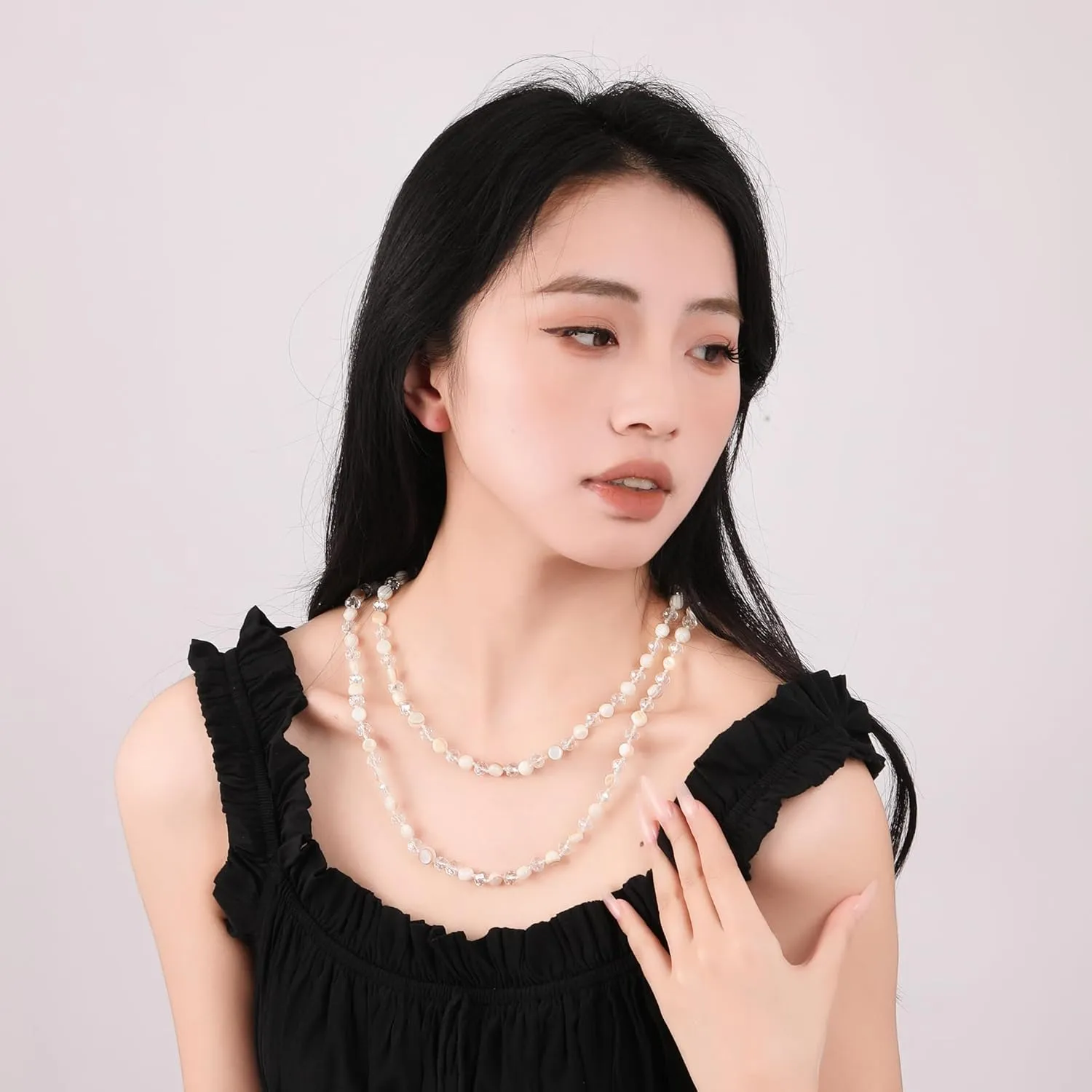 Long Beads Necklaces for Women Shell Crystal Beads 48" Long Rope Knot Necklace Costume Jewelry for Gifts