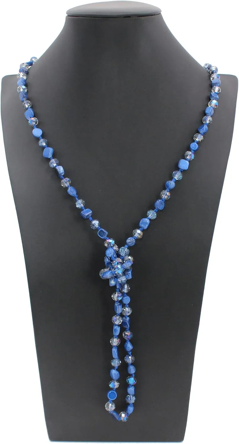 Long Beads Necklaces for Women Shell Crystal Beads 48" Long Rope Knot Necklace Costume Jewelry for Gifts