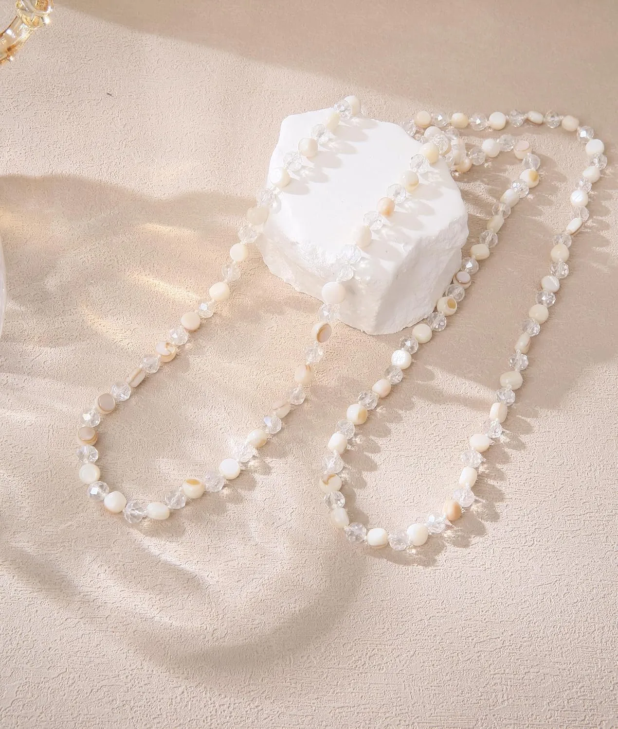 Long Beads Necklaces for Women Shell Crystal Beads 48" Long Rope Knot Necklace Costume Jewelry for Gifts
