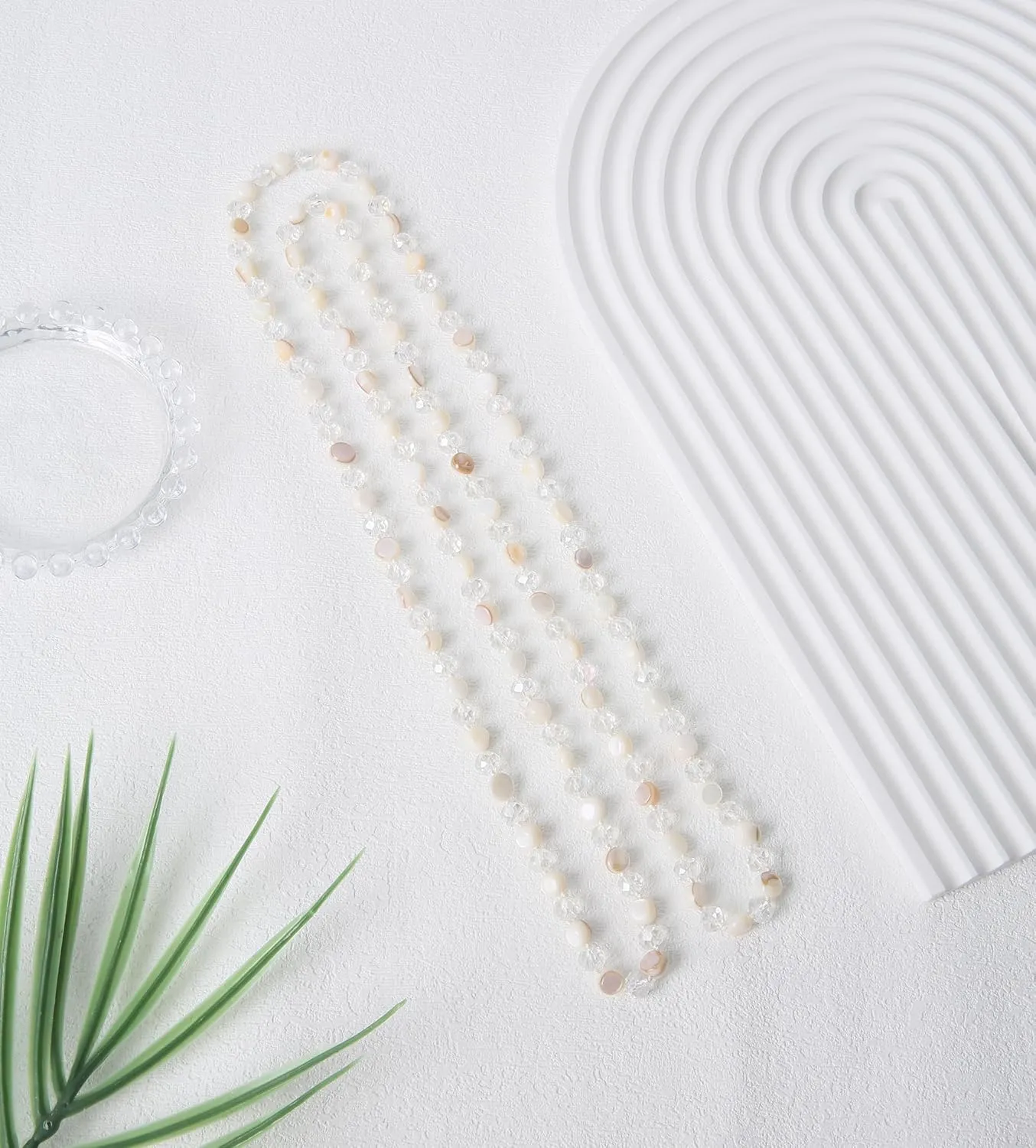 Long Beads Necklaces for Women Shell Crystal Beads 48" Long Rope Knot Necklace Costume Jewelry for Gifts