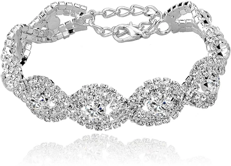 Long Way Women's Silver/Gold Plated Crystal Bracelets 6.7" 2.4"