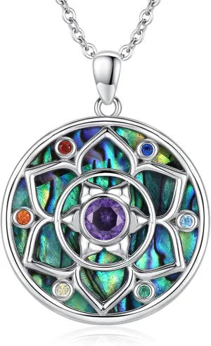 Lotus Necklaces for Women 925 Sterling Silver 7 Chakra/Yin Yang Pendant Necklace Spiritual Lotus Jewelry Birthday Yoga Gifts