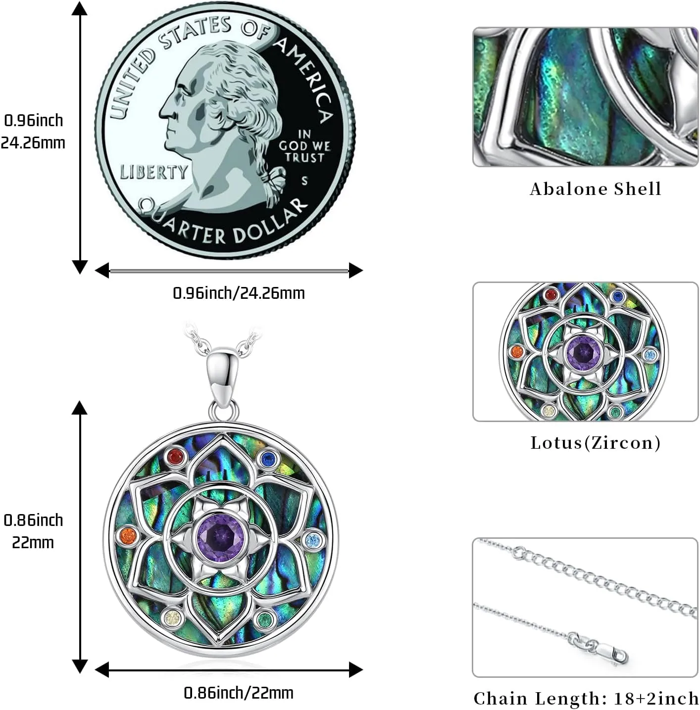Lotus Necklaces for Women 925 Sterling Silver 7 Chakra/Yin Yang Pendant Necklace Spiritual Lotus Jewelry Birthday Yoga Gifts