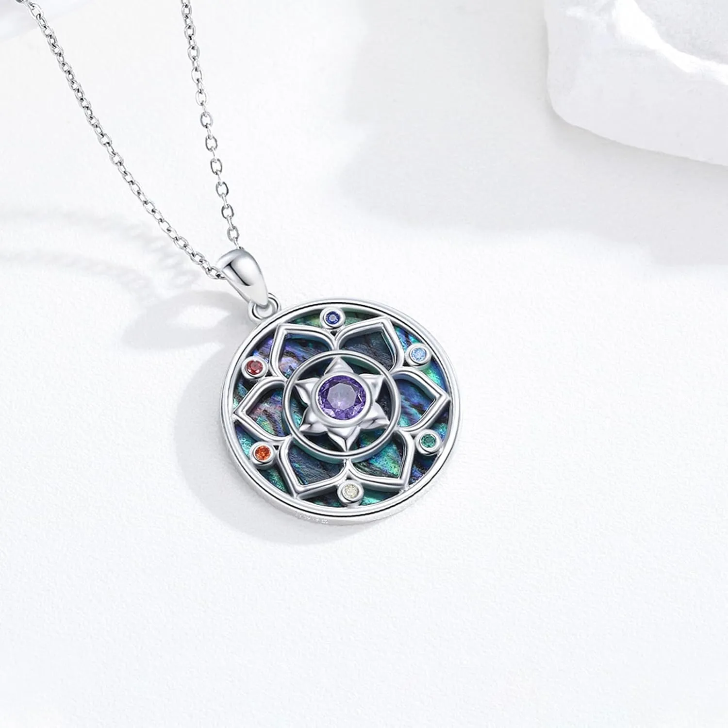 Lotus Necklaces for Women 925 Sterling Silver 7 Chakra/Yin Yang Pendant Necklace Spiritual Lotus Jewelry Birthday Yoga Gifts