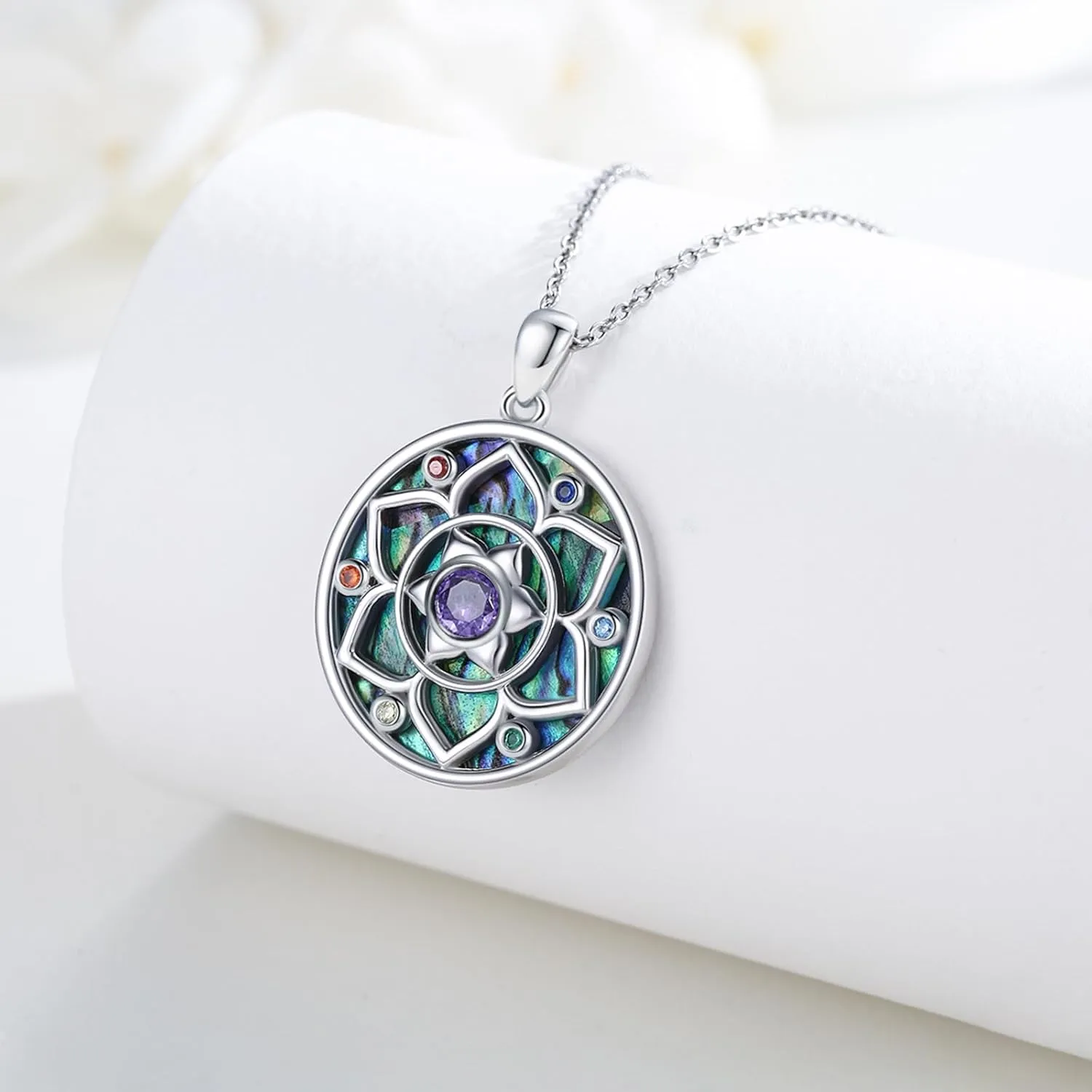 Lotus Necklaces for Women 925 Sterling Silver 7 Chakra/Yin Yang Pendant Necklace Spiritual Lotus Jewelry Birthday Yoga Gifts