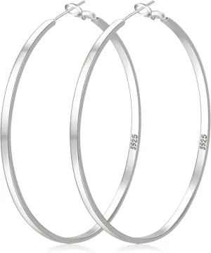 LOUMILEO Sterling Silver Hoop Earrings Large Silver Hoop Earrings for Women Lightweight Big Hoops Earring Hypoallergenic Thin Hoops Earring for Women 30/40/50/60/65/70MM