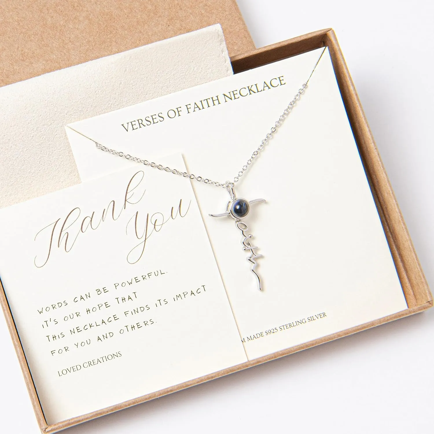 Loved Creations Faith Cross Necklace For Women, Sterling Silver Religious Jewelry, Christian Gifts Bible Verse Pendant Necklaces